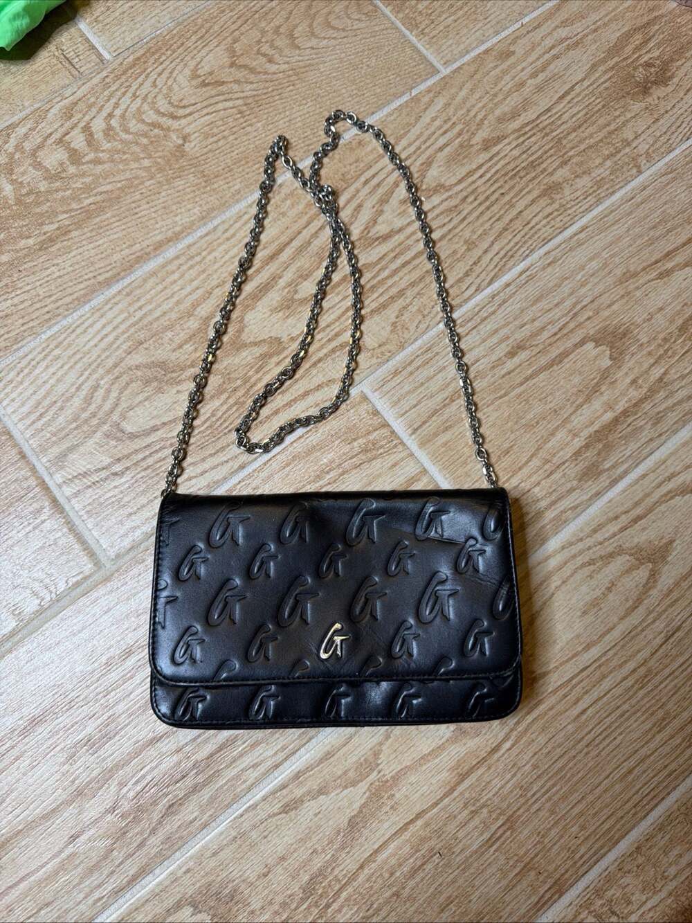 Mia Ray Glam-Aholic Black Monogram Chain Crossbody Bag
